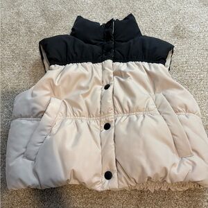 H&M Black and Cream Cropped Puffer Vest